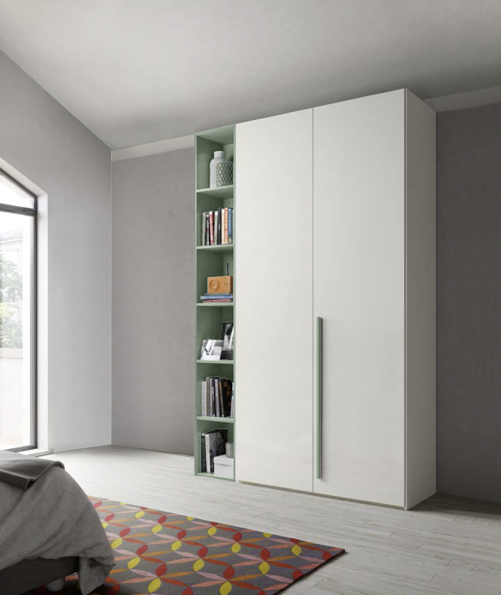 Armadio di design, 2 ante battenti, finitura Bianco Opaco e Agave