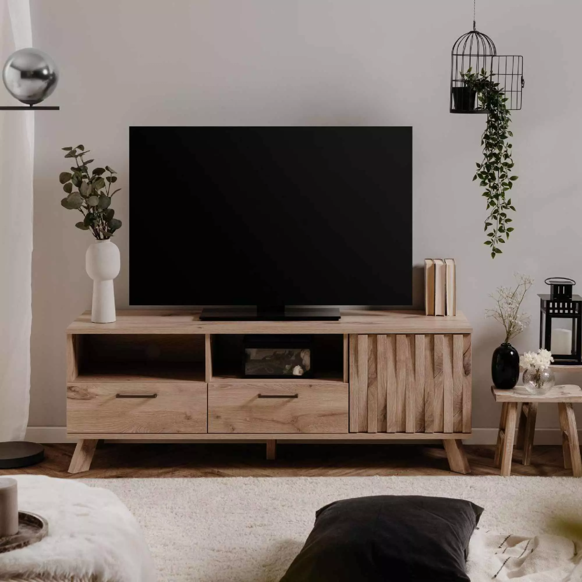 Mobile TV stile nordik finitura Quercia 