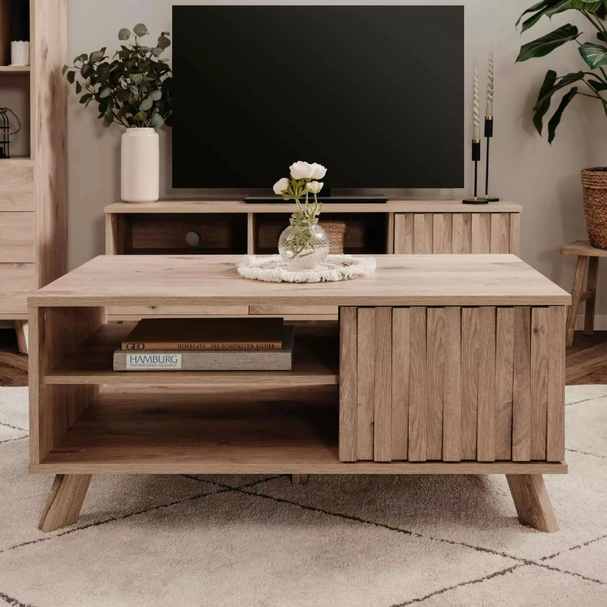 Tavolino stile nordico, finitura Quercia del Nord conveniente