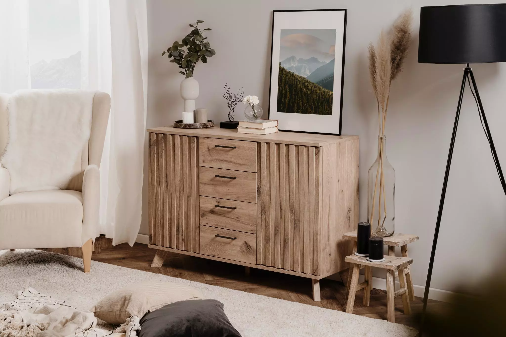 credenza 2 ante e 4 cassetti, finitura Quercia del Nord