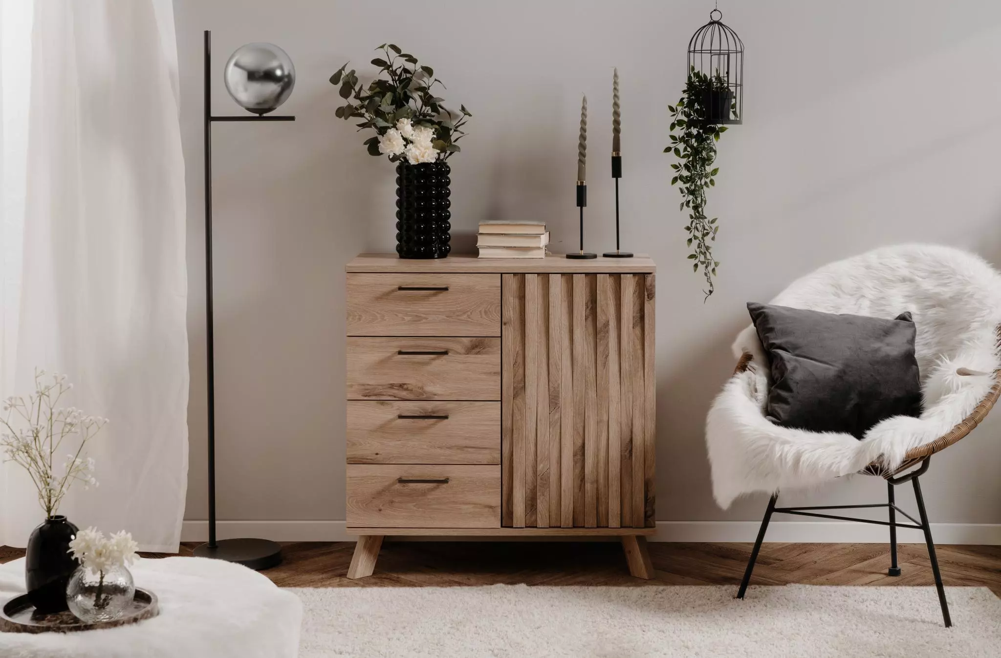 Credenza 1 anta e 4 cassetti finitura Quercia del Nord