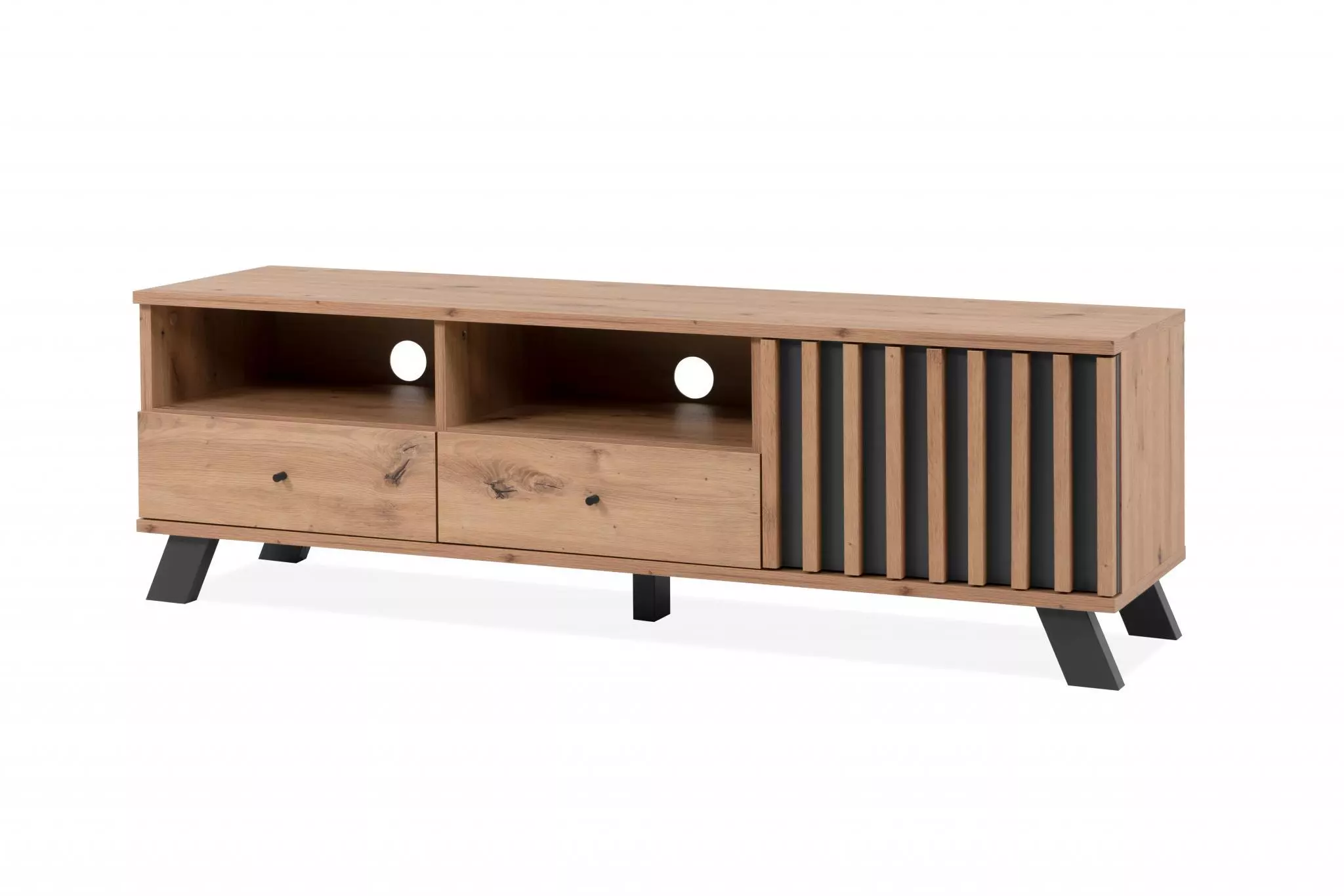 Porta TV nordico, finitura Rovere Oak e Antracite in offerta