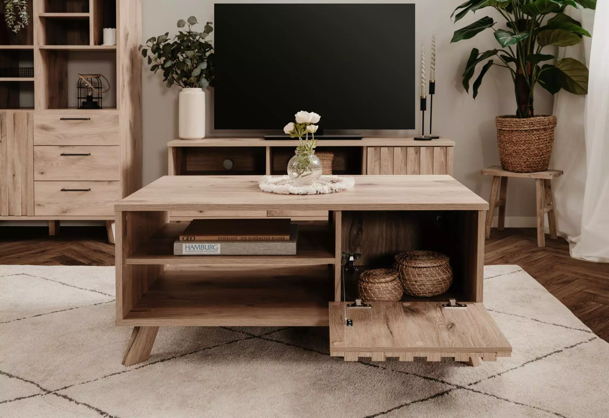 Tavolino stile nordico, finitura Quercia del Nord conveniente