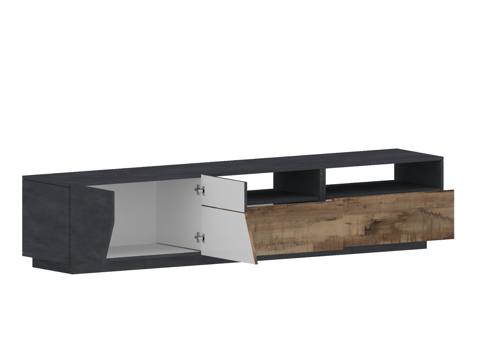 Porta TV dal design geometrico larghezza 200 cm, Pero e Ardesia