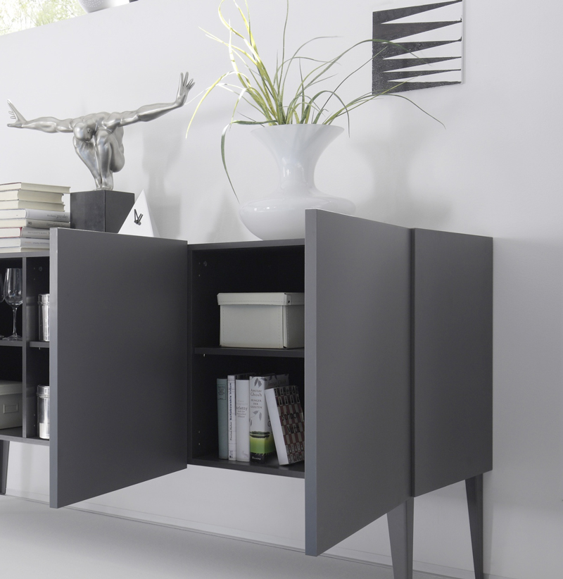 Madia design moderno, 2 ante, Grigio Opaco con zoccolo