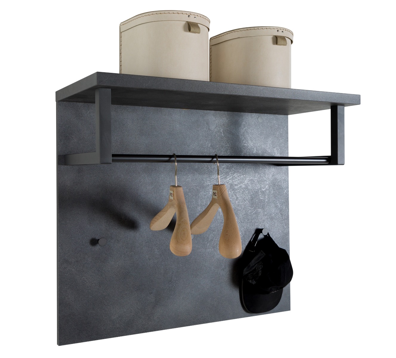 Composizione da ingresso stile industry, finitura Rovere chiaro e grigio smoke, Made in Italy