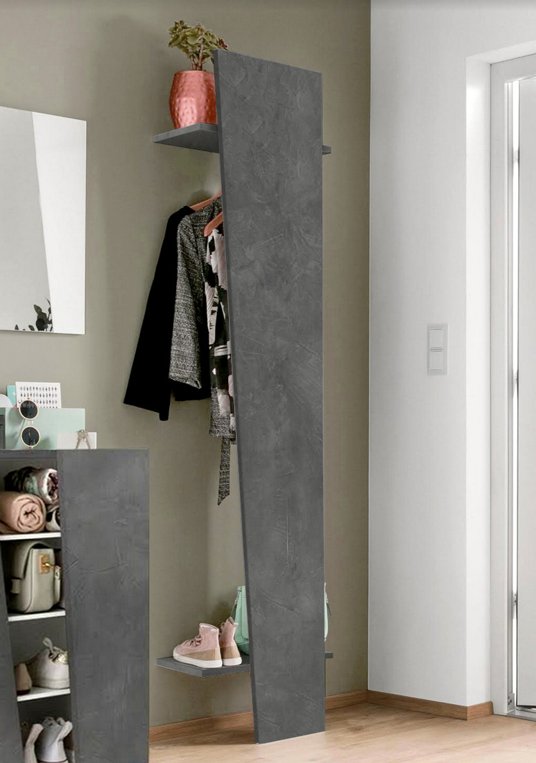 Mobili ingressi moderni, composizione con Madia, Appendiabiti e Scarpiera, finitura Ardesia