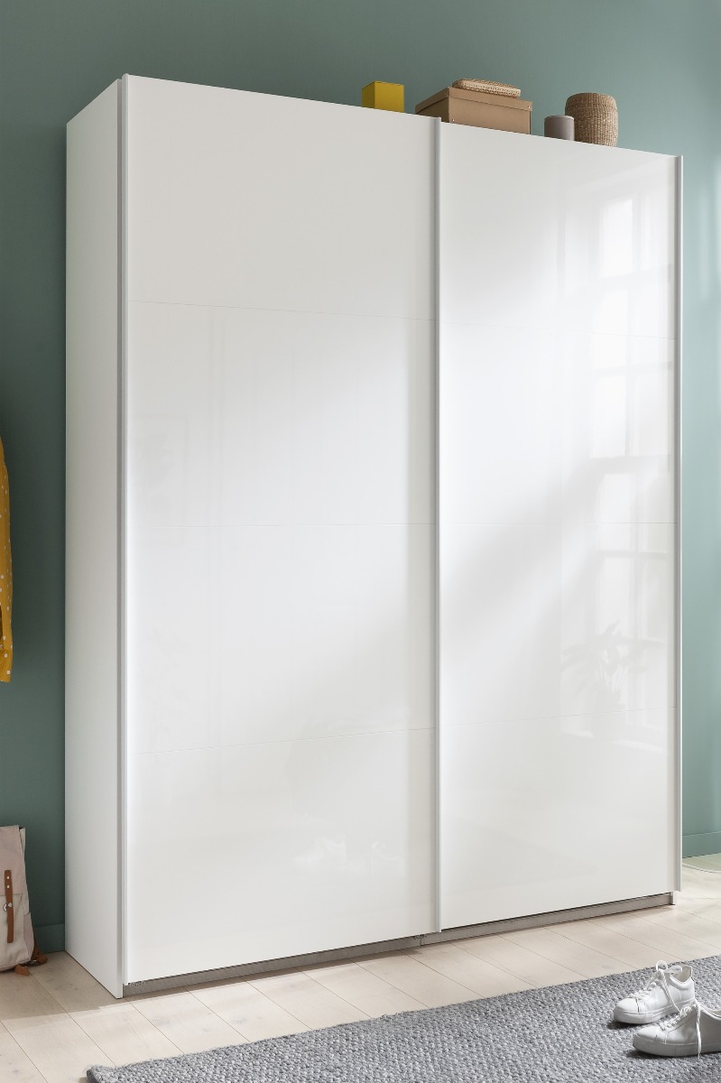 Armadio L.150 con 2 ante scorrevoli, finitura Bianco laccato Zenzero Shop