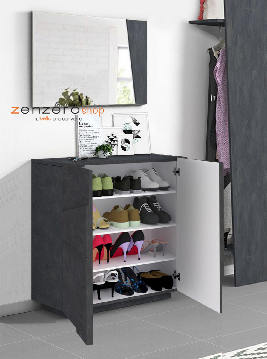 Scarpiera a 2 ante con disegni geometrici in finitura Ardesia