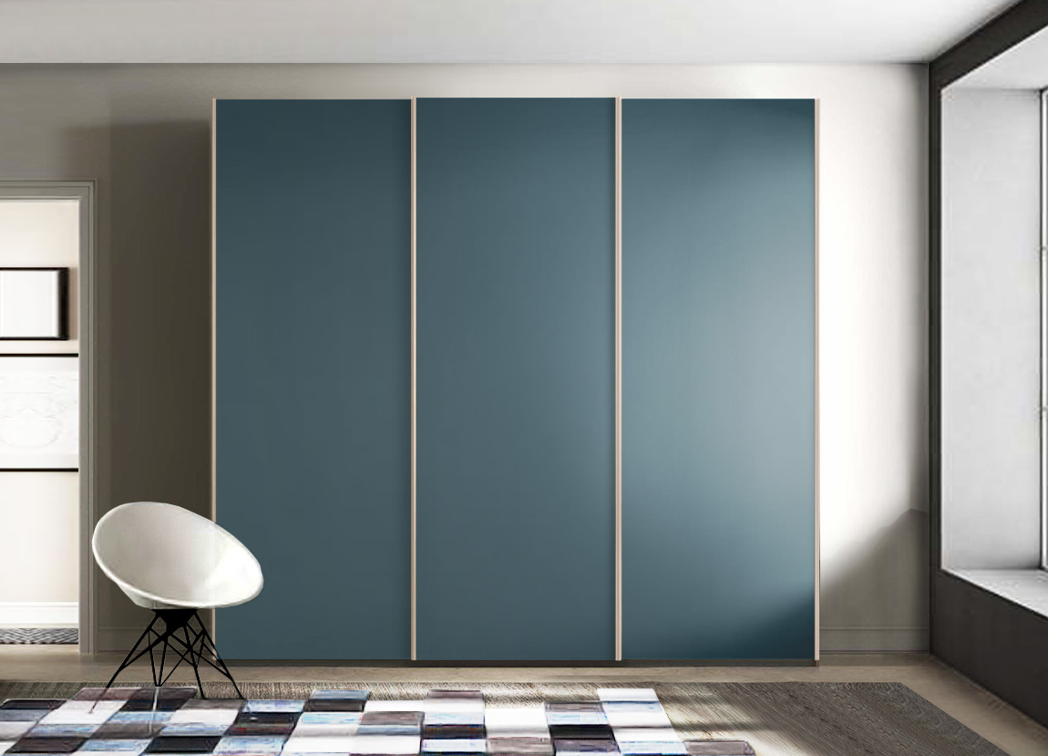 Armadio scorrevole moderno a 3 ante, finitura Petrolio Zenzero Shop