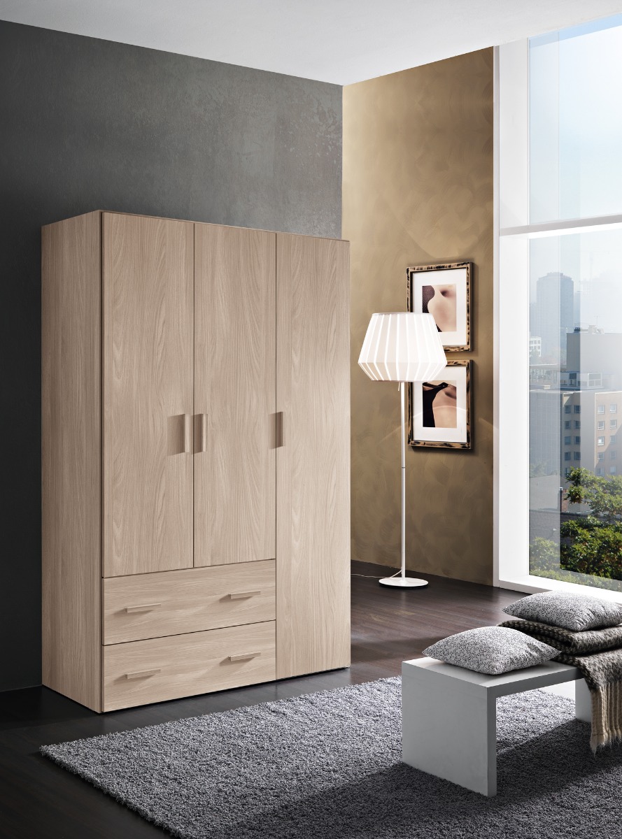 Armadio multiuso H.185 con 3 ante e 2 cassetti in finitura Olmo frida