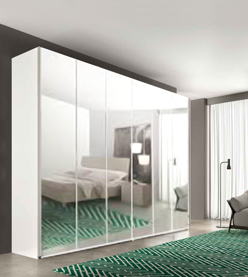 Armadio con 6 ante specchio, L. 275, design moderno