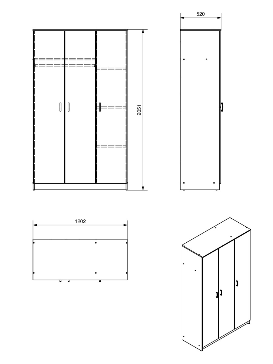 armadio multiuso moderno 3 ante