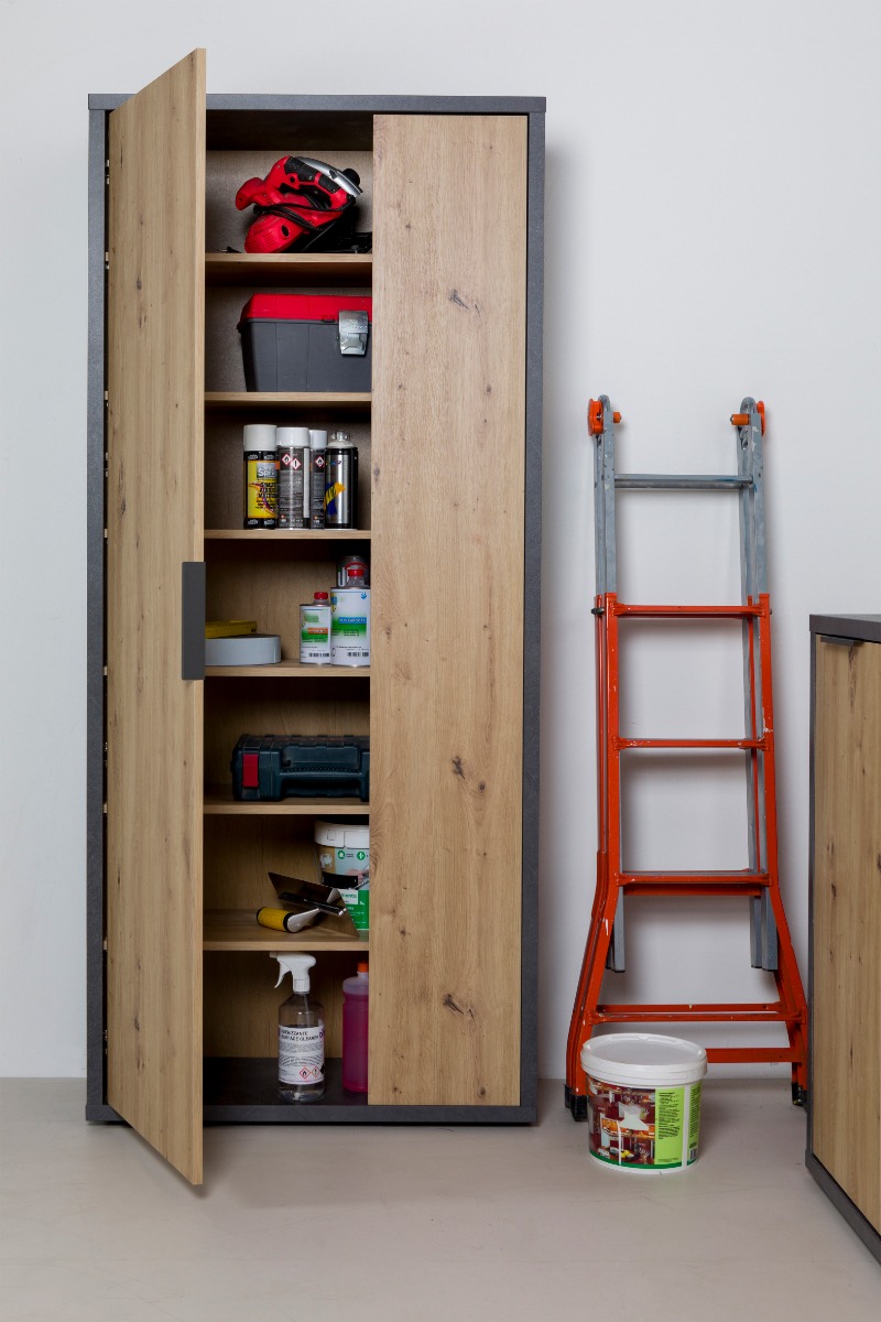 Armadio due ante Rovere chiaro e Grigio smoke, Made in Italy