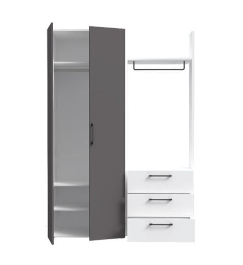 Armadietto con appendiabiti da ingresso, finitura Bianco e Grigio wolfram