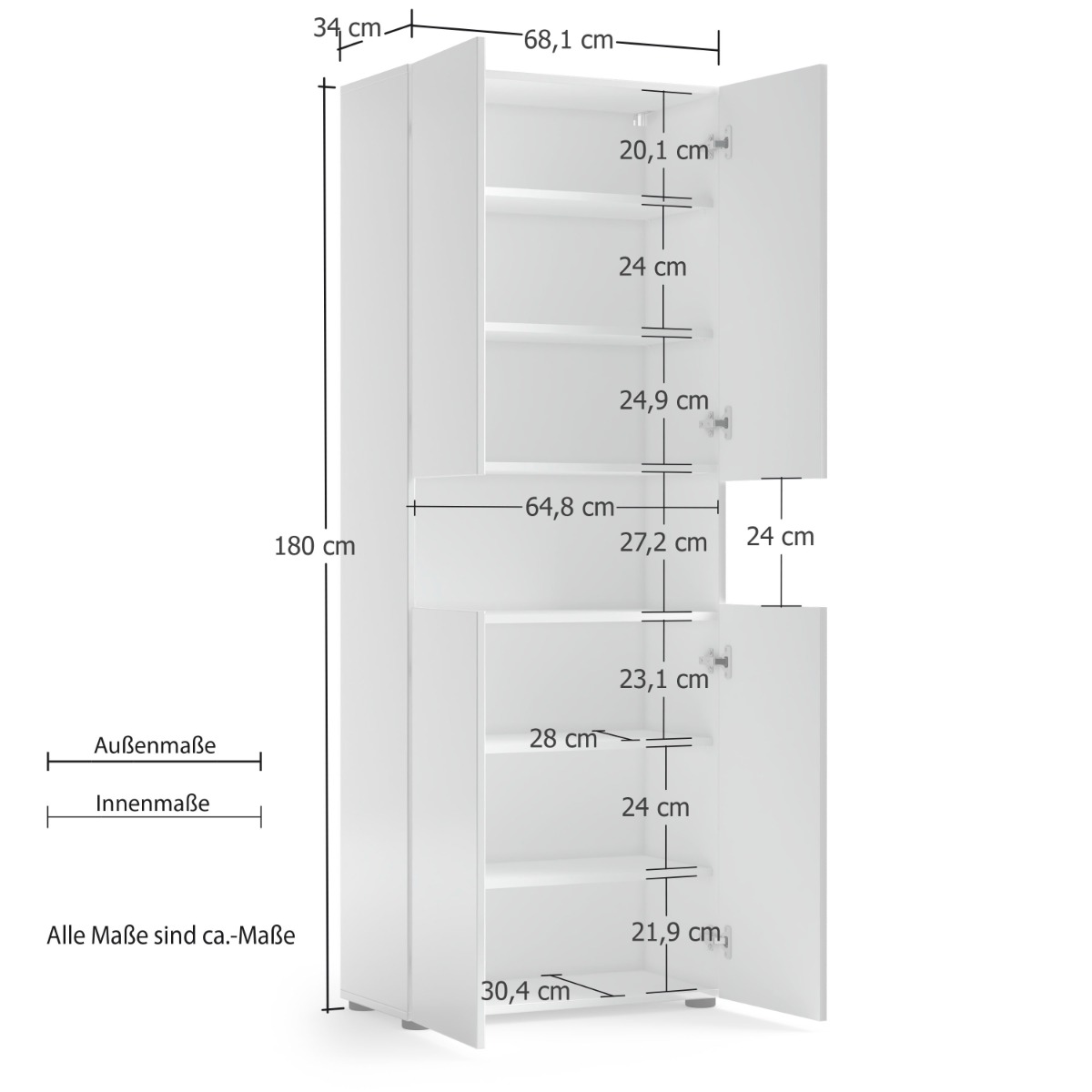 Bagno moderno completo con specchio, finitura Bianco 