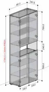 Armadietto da bagno a 4 ante con 6 ripiani e 1 vano a giorno