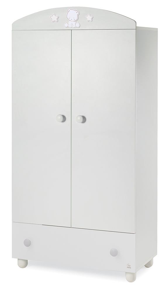 Culla moderna Teddy con ruote, bianca con decori Tortora