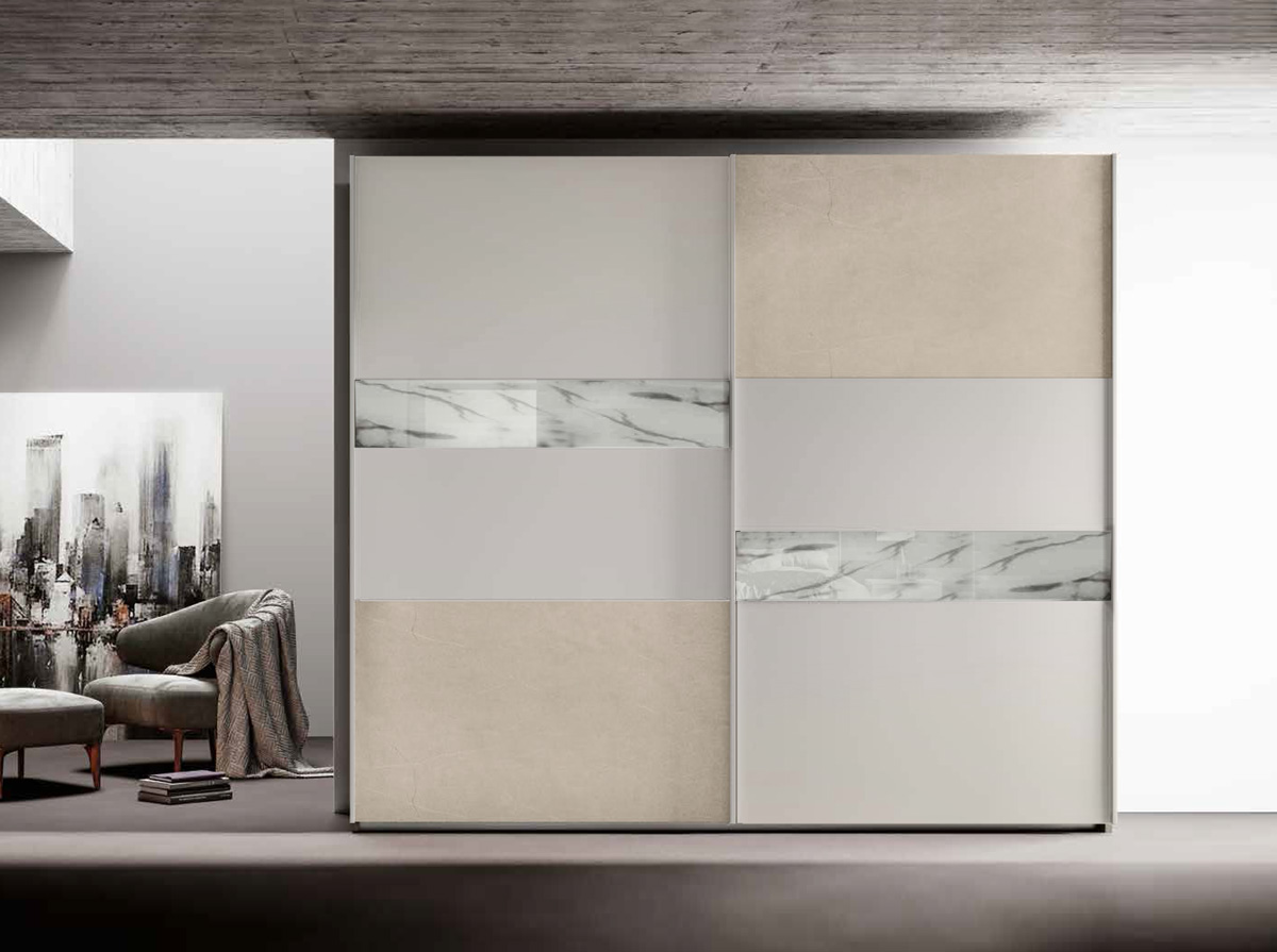 Armadio scorrevole inserto Marmo bianco, Grigio seta e Argilla Zenzero Shop