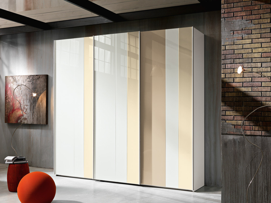 Armadio 3 ante scorrevoli Bianco frassinato, vetro Ghiaccio, Sabbia e Corda