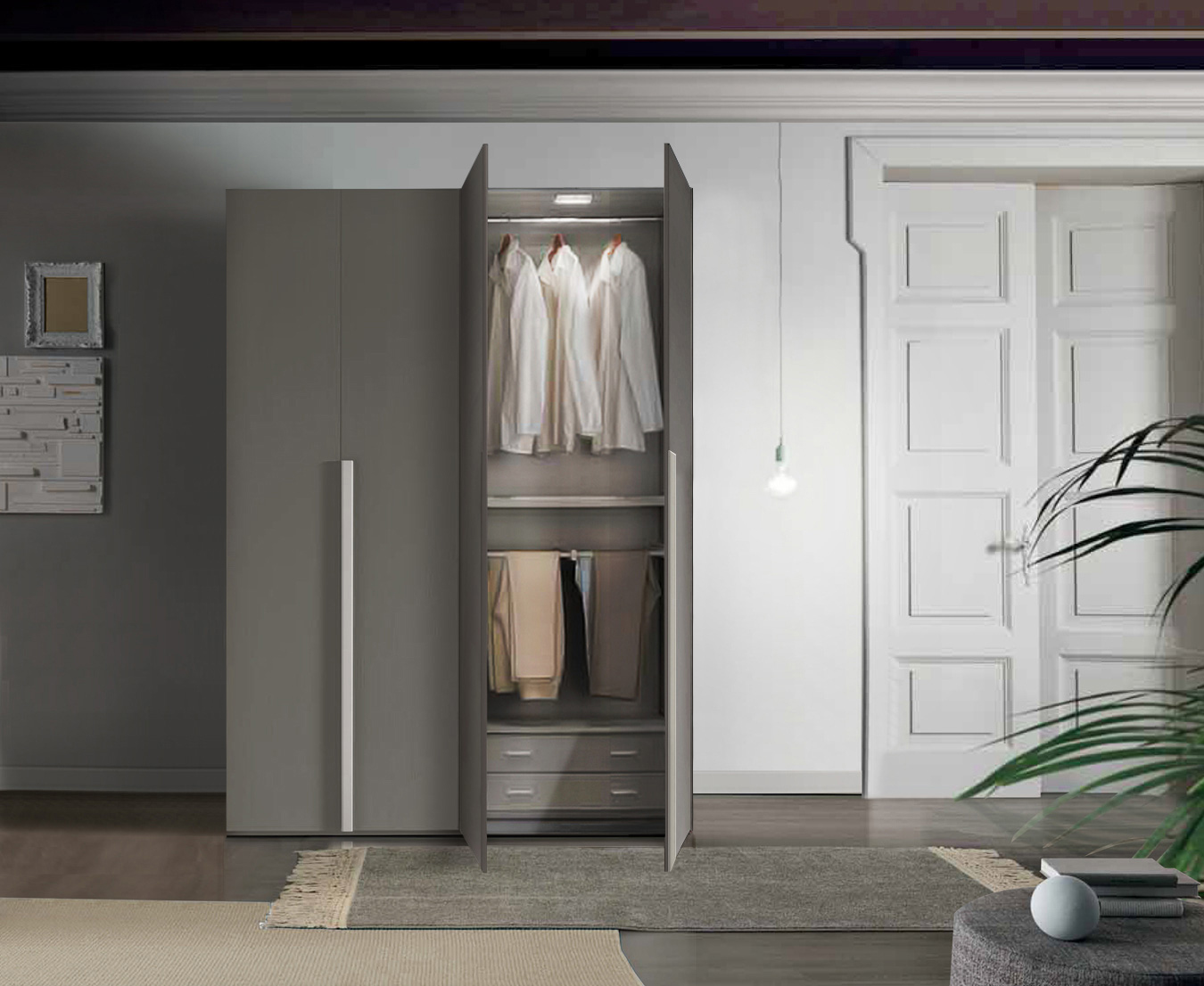 Armadio battente in offerta, finitura Grigio londra, 4 ante