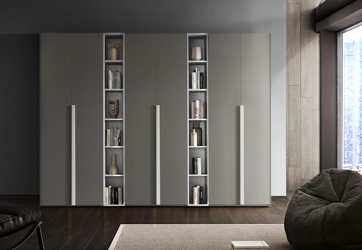 Armadio scontato 6 ante battenti con libreria, finitura Grigio londra