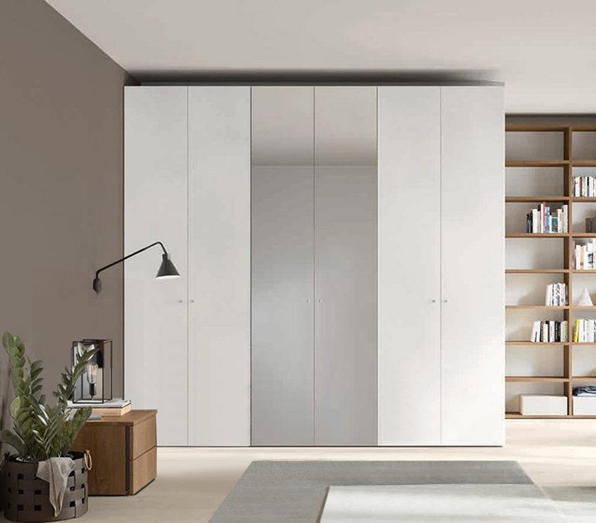 Armadio battente con specchi centrali, finitura Cemento artico