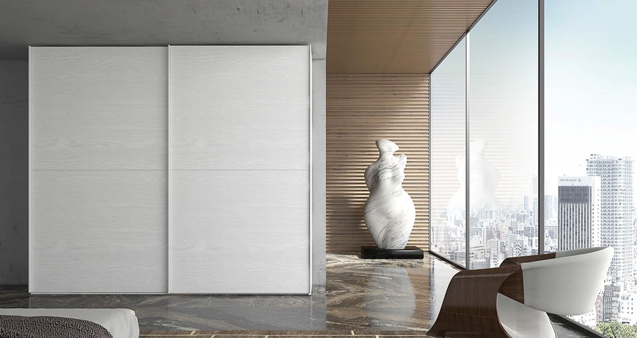 Camera matrimoniale completa Cinciallegra in finitura Frassino gesso e Grigio scuro