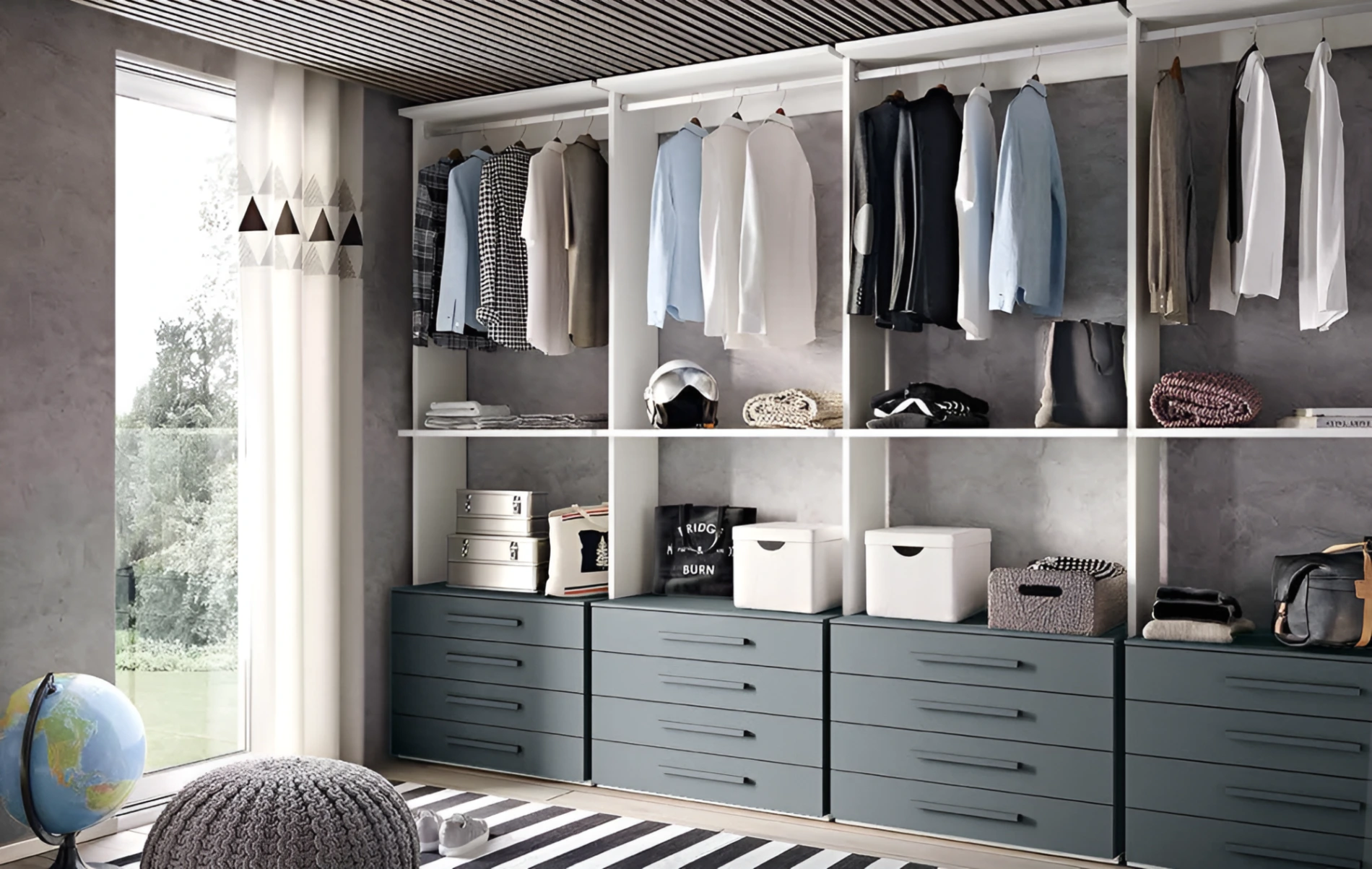 Cabina a giorno per camere da letto, finitura Blu reale e Bianco frassino Zenzero Shop