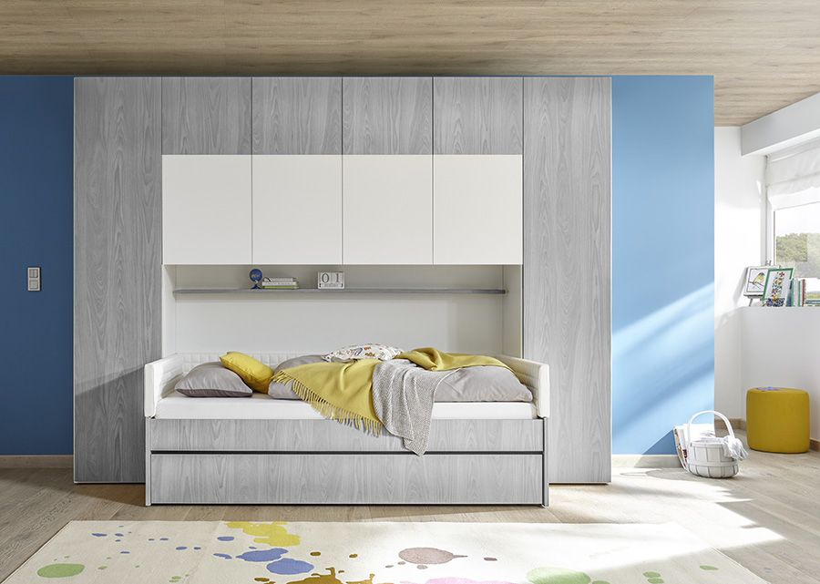 Armadio a ponte a 6 ante battenti bianco opaco e grigio