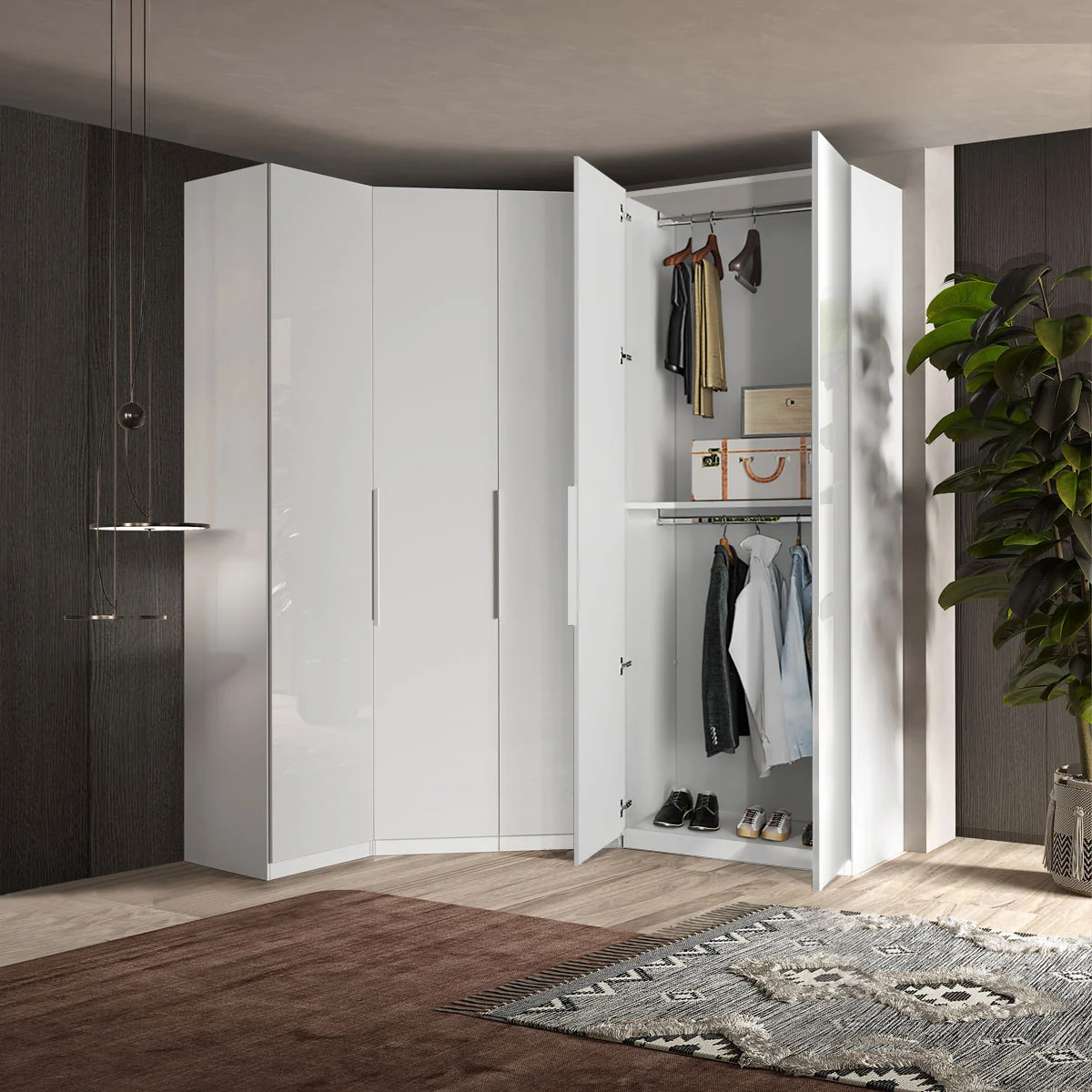 cabina angolare bianco lucido 5 ante