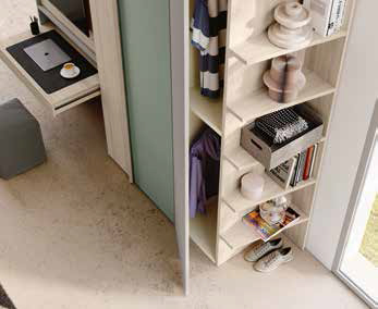 Armadio con vano tv e scrivania estraibile, Agave, Grigio seta e Olmo natura