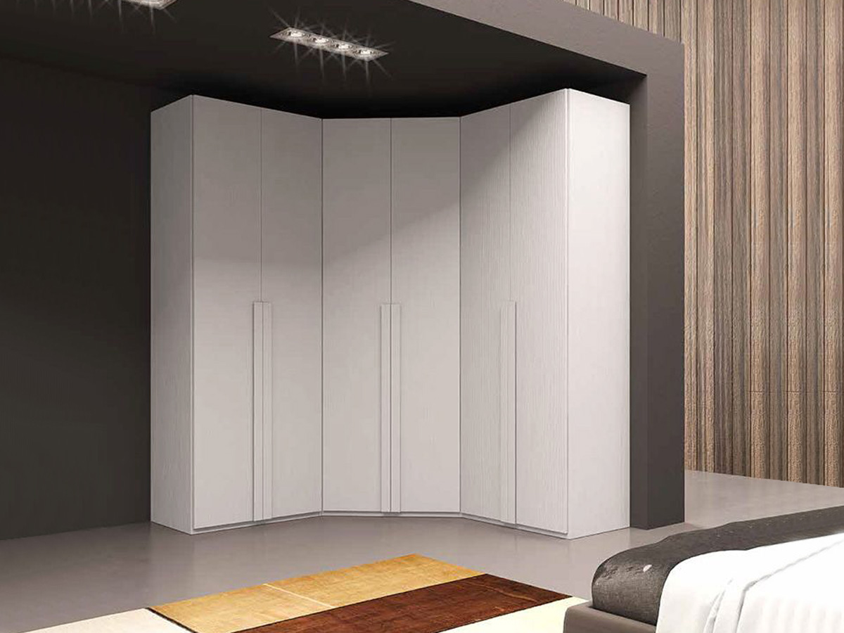 Armadio ad angolo Gufo con 6 ante battenti in finitura Larice bianco