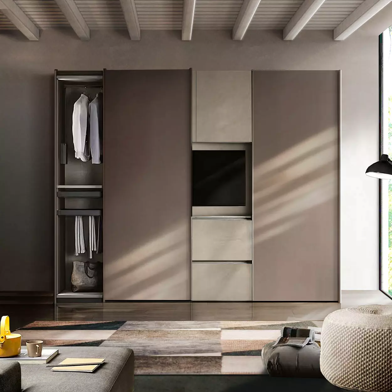 armadio 2 ante scorrevoli con pannello tv