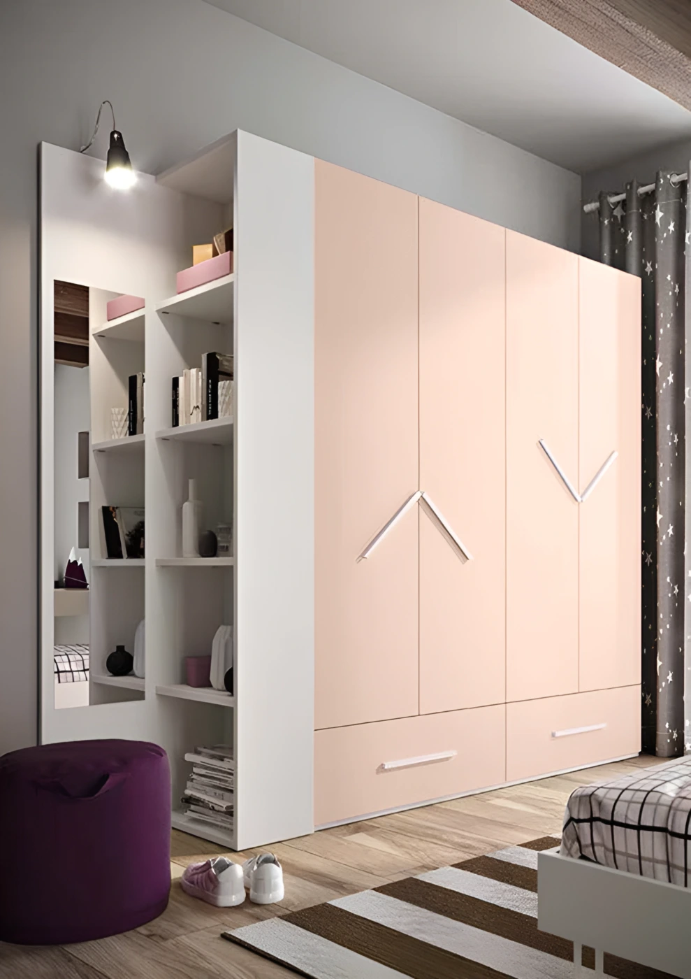 Cameretta completa bambina  in finitura Bianco frassino e Peonia Zenzero Shop