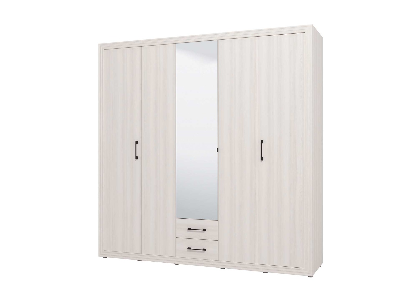 Nuovo Armadio di design battente, Bianco frassino con specchio centrale