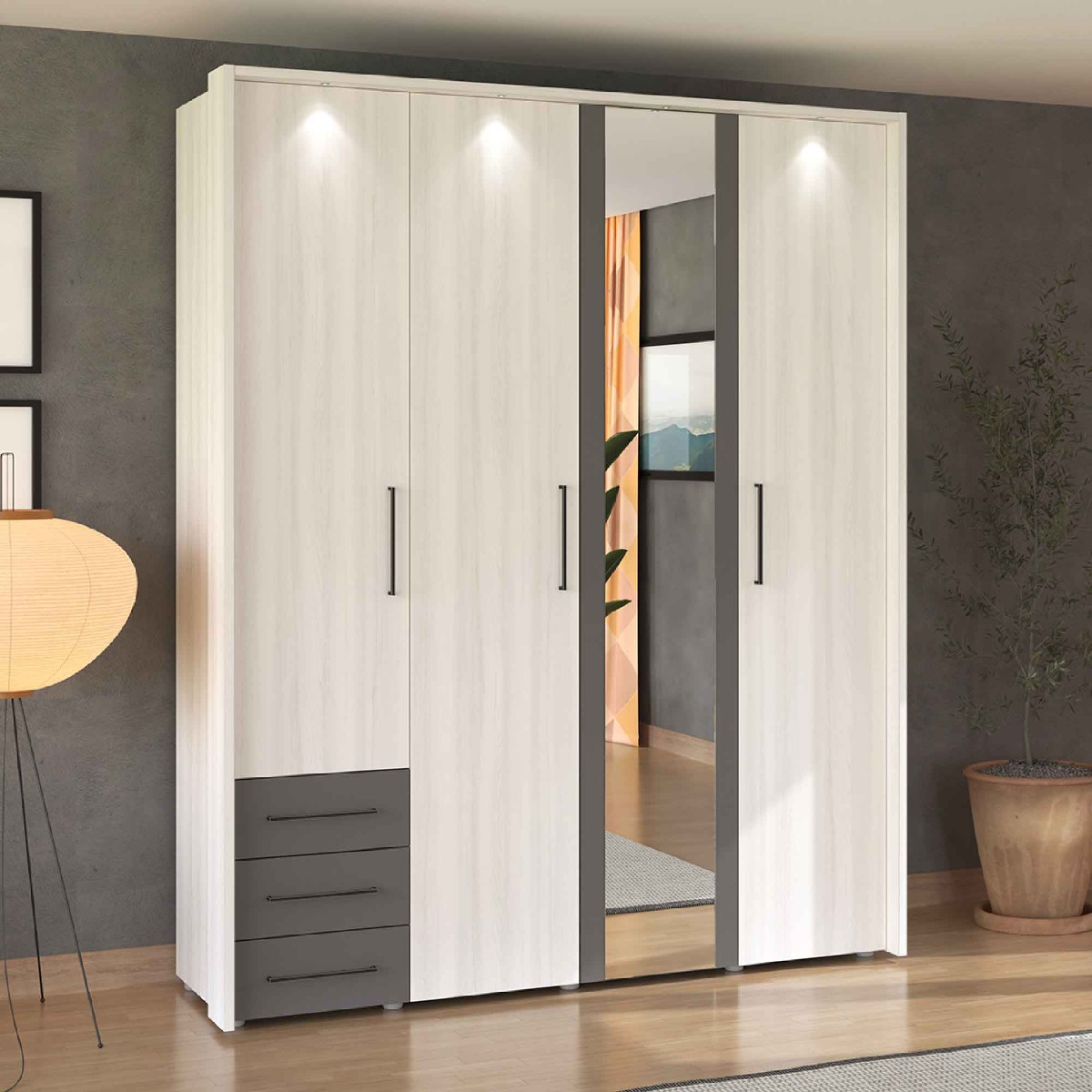 armadio stile industriale bianco frassino