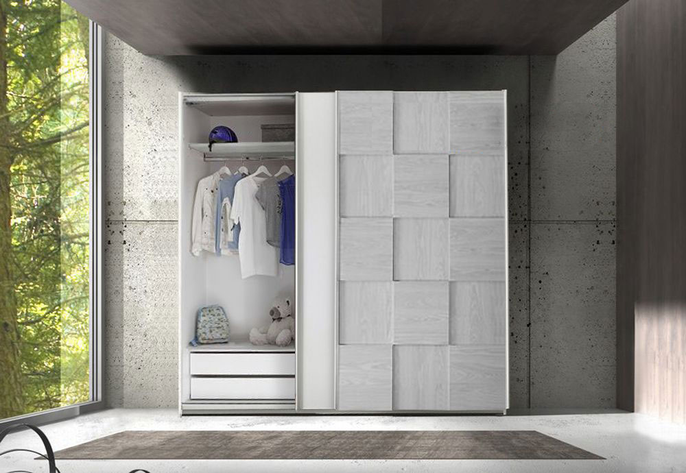 Armadio scorrevole offerta, armadio Miss 2 ante scorrevoli bianco opaco e grigio