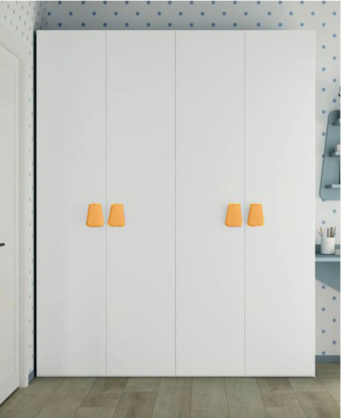 Armadio a 4 ante battenti in finitura Bianco Opaco e Miele