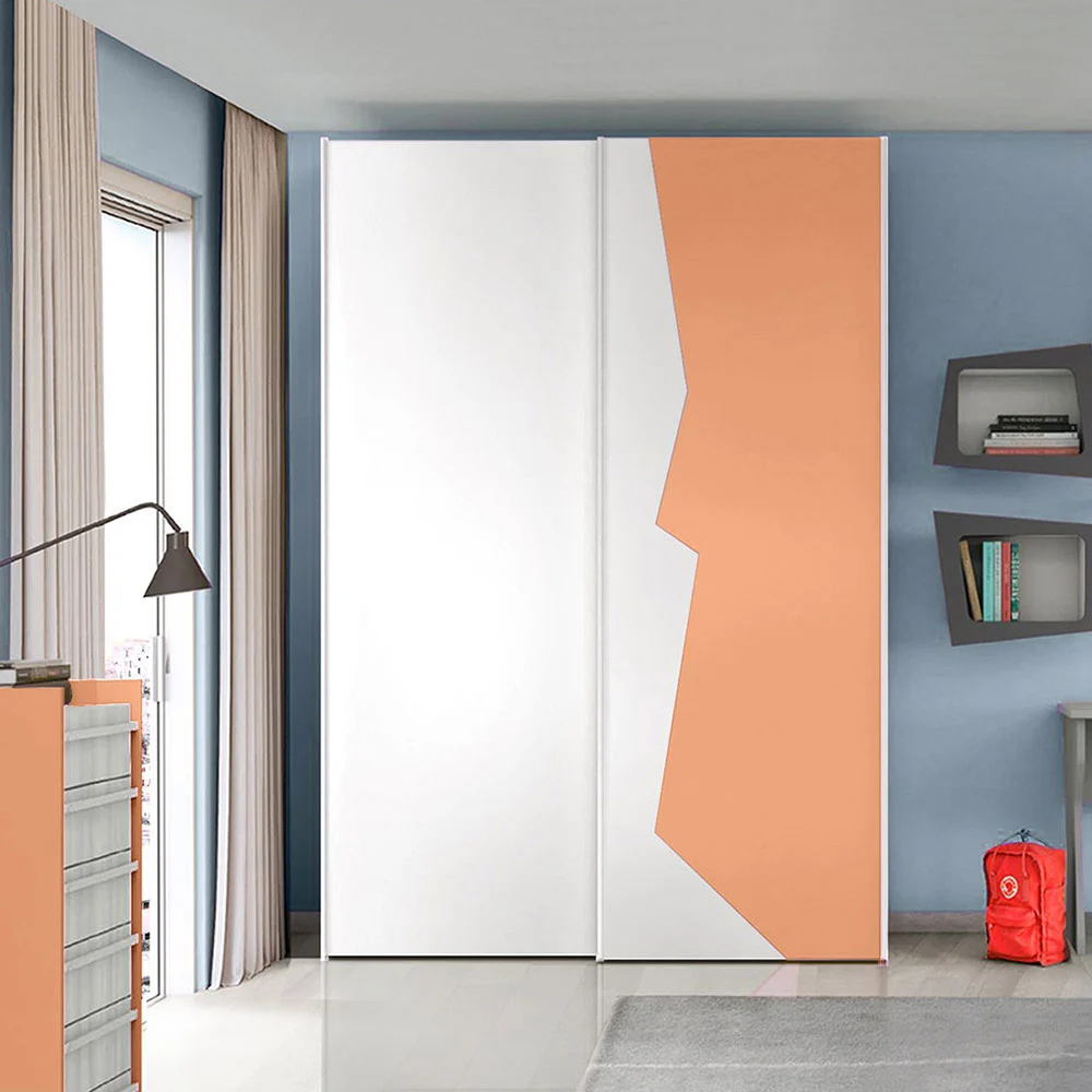 Armadio con 2 ante scorrevoli bicolore in finitura Papaya e Bianco Opaco