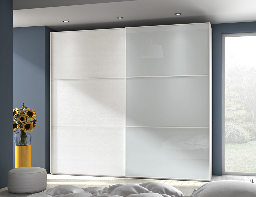 Armadio 2 ante scorrevoli vetro Grigio e Frassinato bianco Zenzero Shop