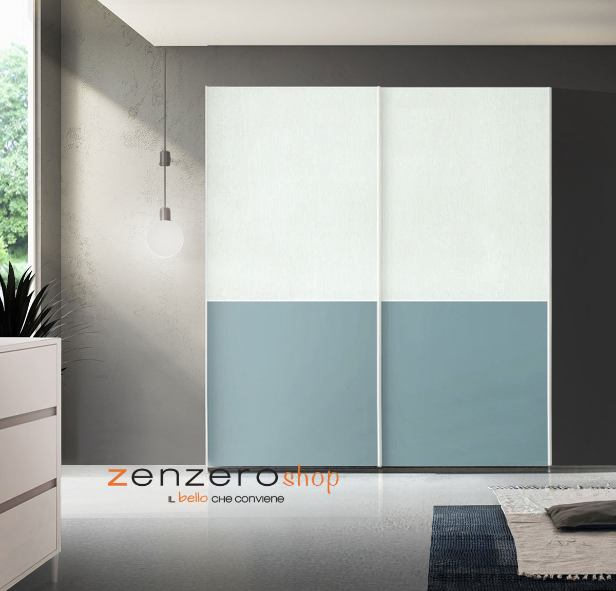 Armadio con 2 ante scorrevoli in finitura Cadaques e Rovere bianco