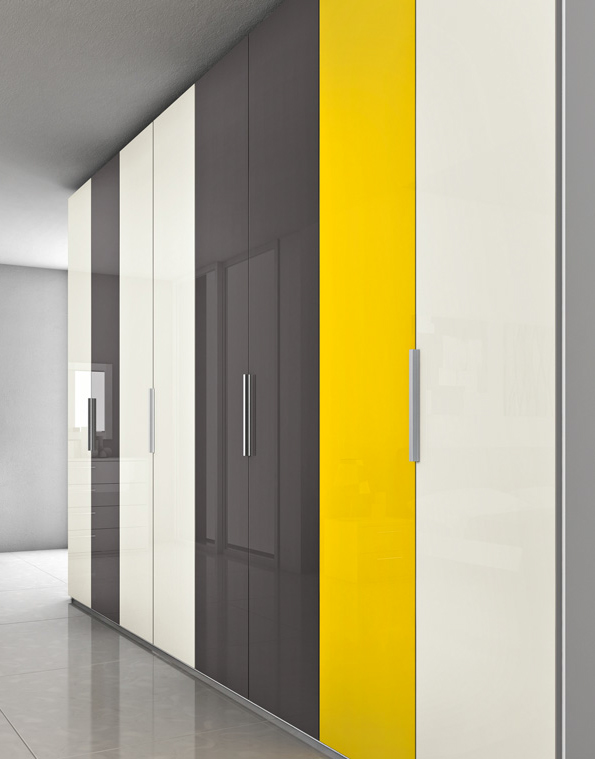 Armadio 8 ante battenti vetro Giallo, Antracite e Ghiaccio
