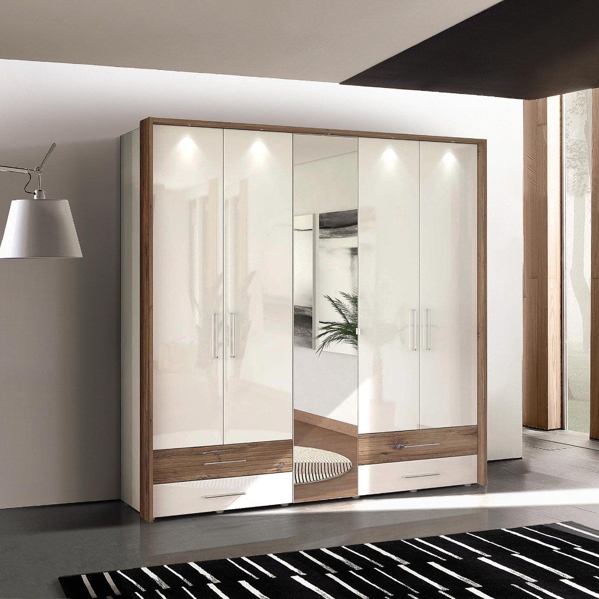 armadio con led bianco lucido ante battenti