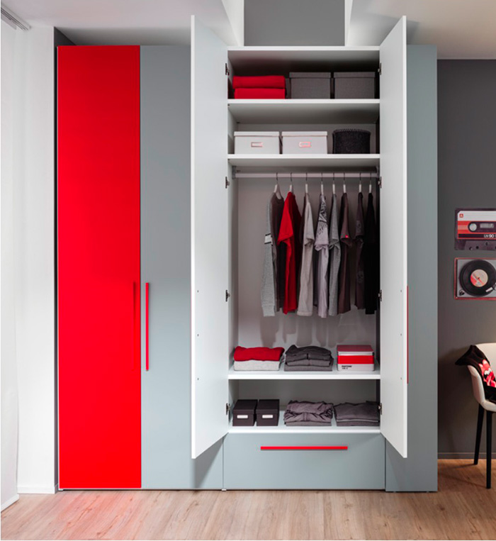 Armadio battente camerette con libreria Moretti Compact, Bianco, Grafite e Ciliegia