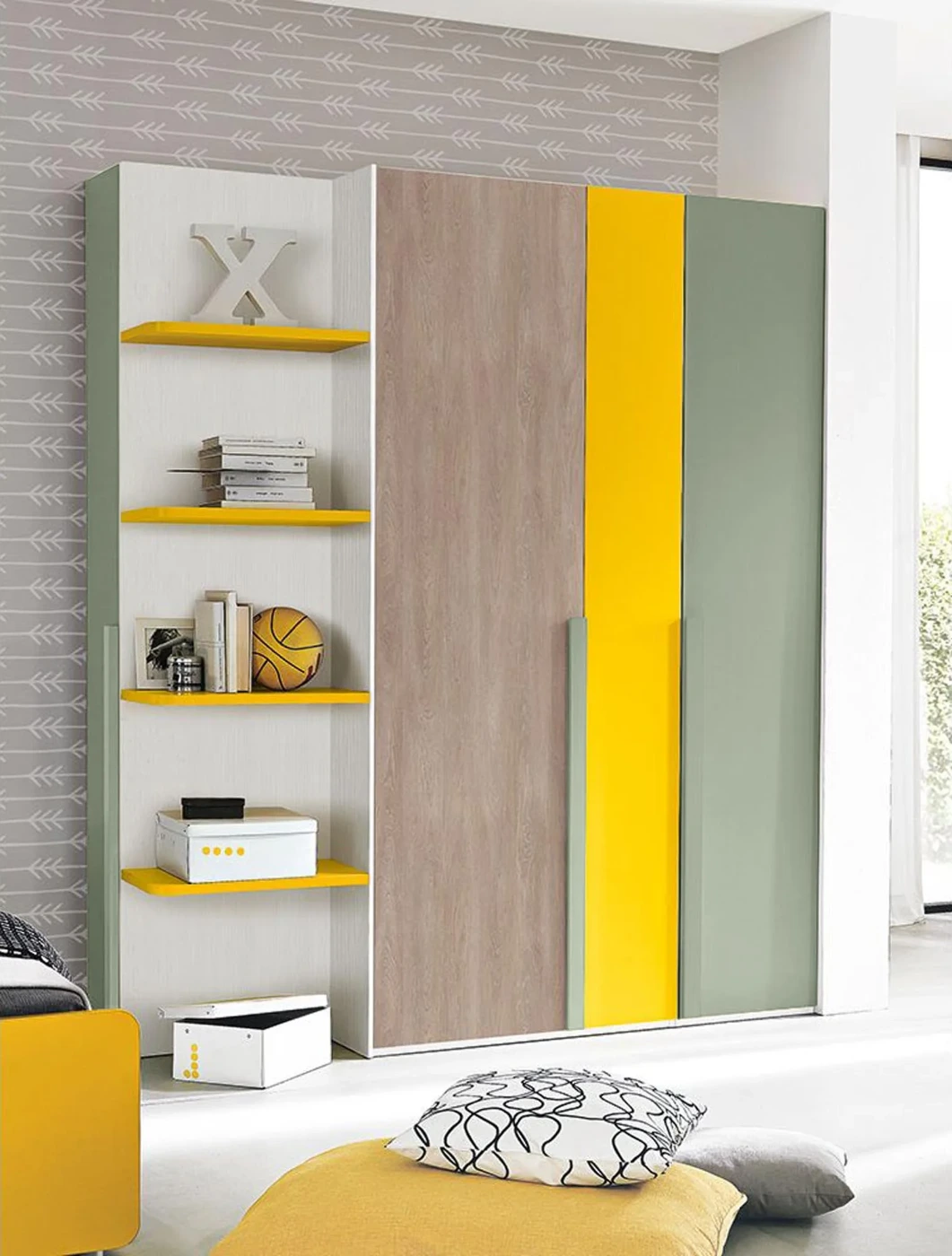 Armadi per camerette con scarpiera, Salvia, Girasole e Gessato canapa