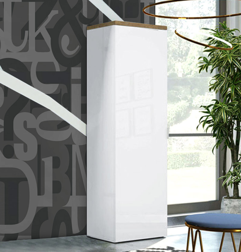 Guardaroba da ingresso, finitura Bianco laccato lucido e Castagno