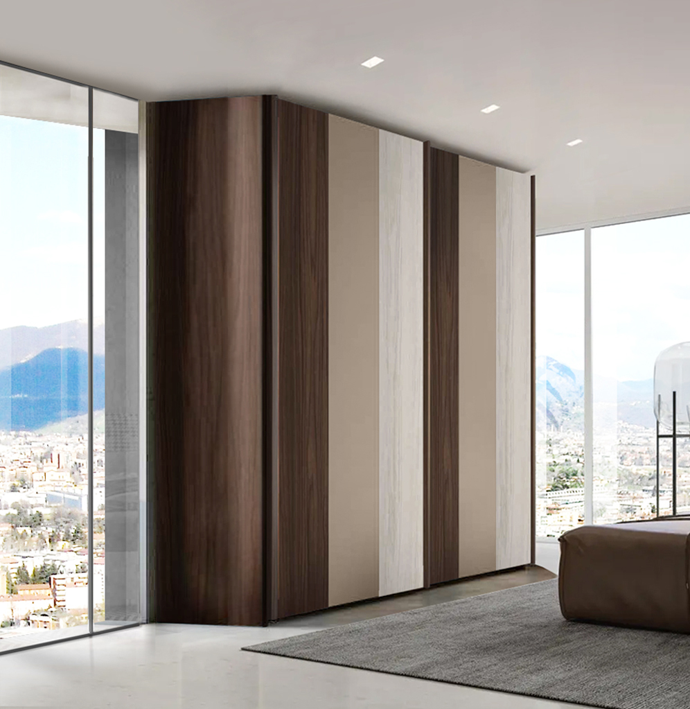 Armadio 2 ante scorrevoli, finitura Noce moro, Visone e Bianco altea 