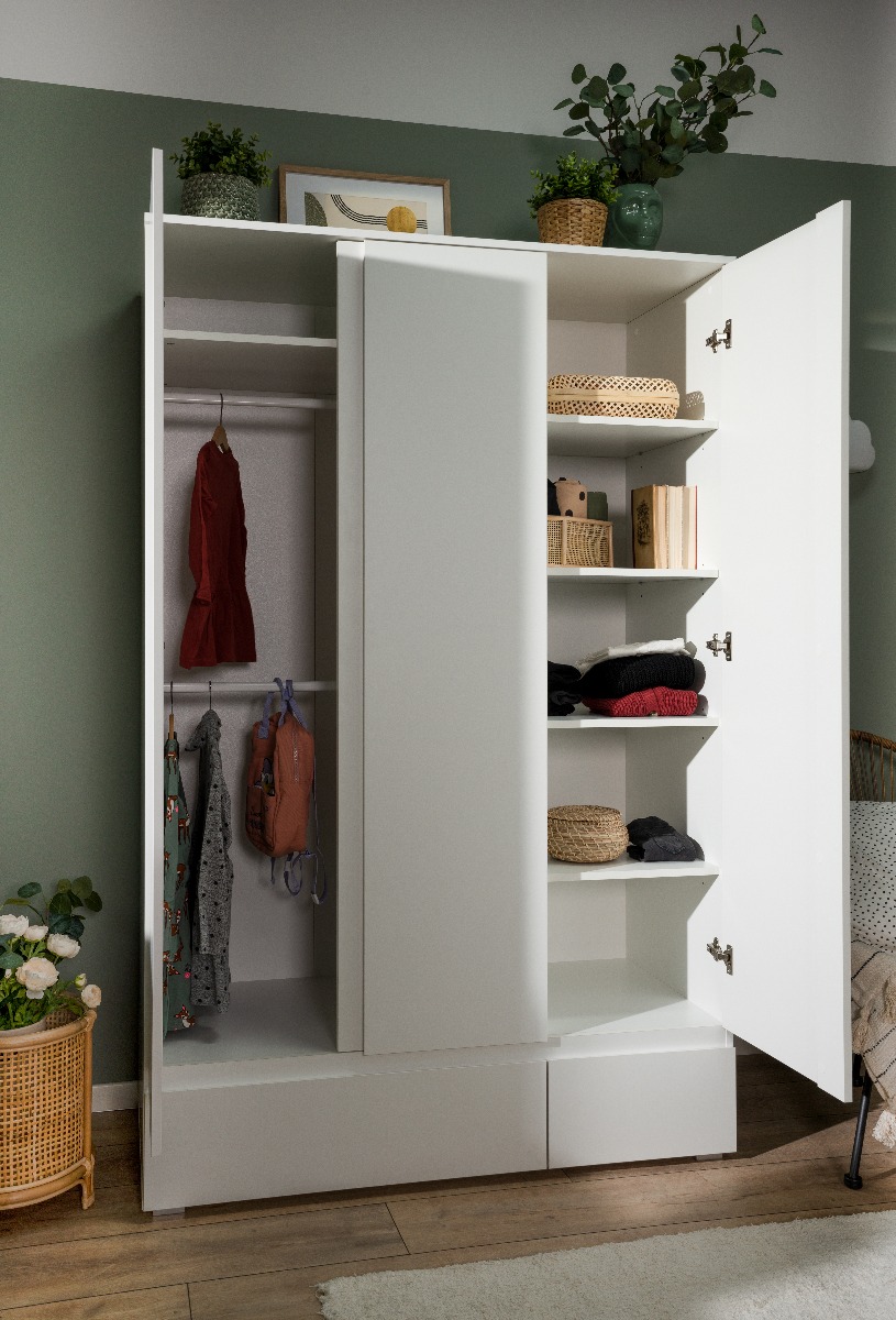 Armadio multiuso Bianco Opaco con 3 ante 2 cassetti