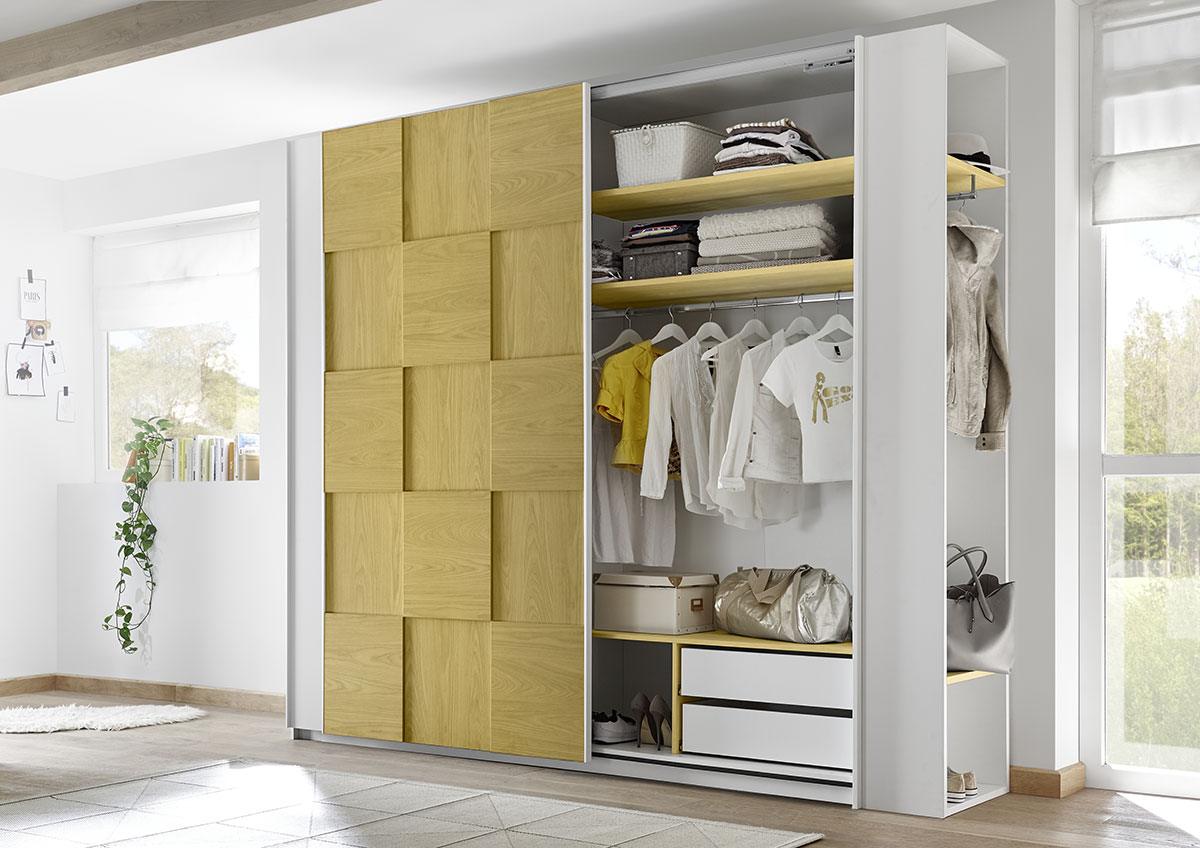 Armadio Miss 2 ante scorrevoli bianco opaco e giallo